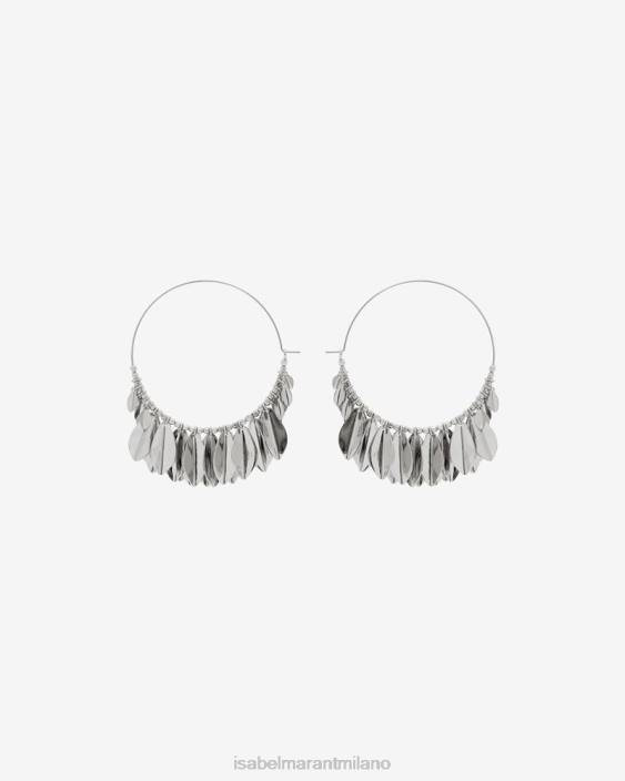 accessorio R88T1156 Isabel Marant unisex orecchini a cerchio con foglie lucide in metallo argento