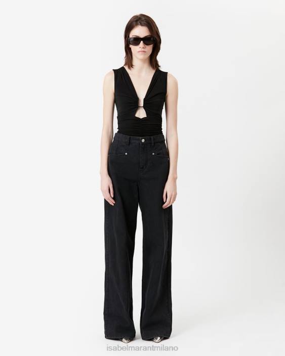vestiario R88T230 Isabel Marant donne jeans a gamba larga color limone nero