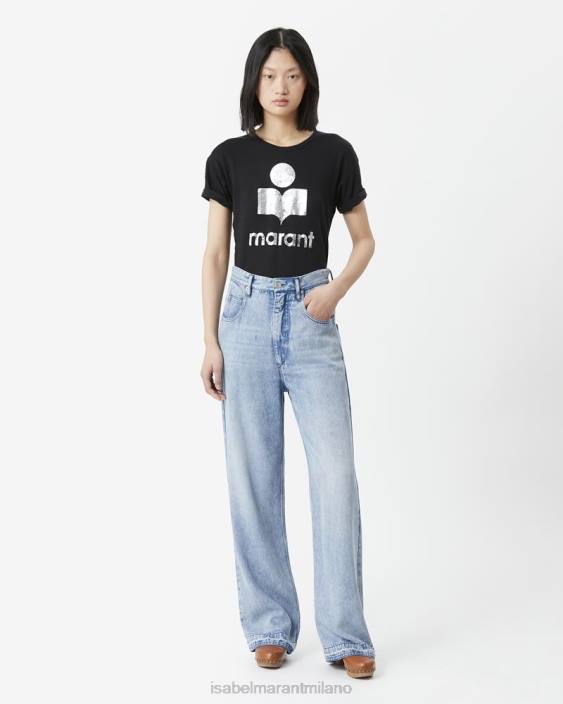 vestiario R88T430 Isabel Marant donne T-shirt koldi in lino con logo nero