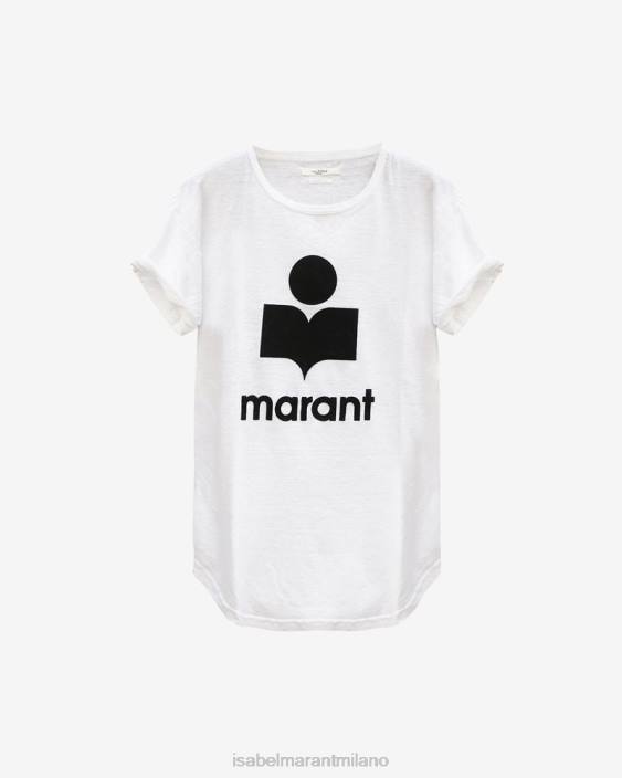 vestiario R88T431 Isabel Marant donne T-shirt koldi in lino con logo bianco