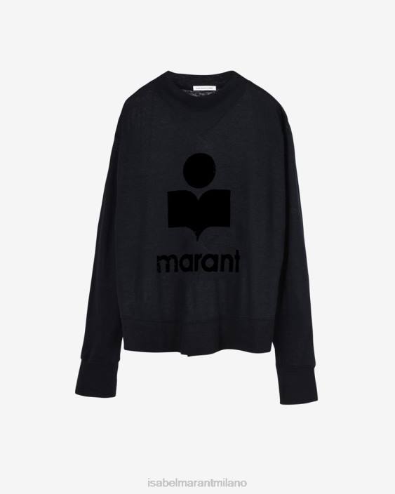 vestiario R88T434 Isabel Marant donne T-shirt a maniche lunghe con logo Kilsen nero
