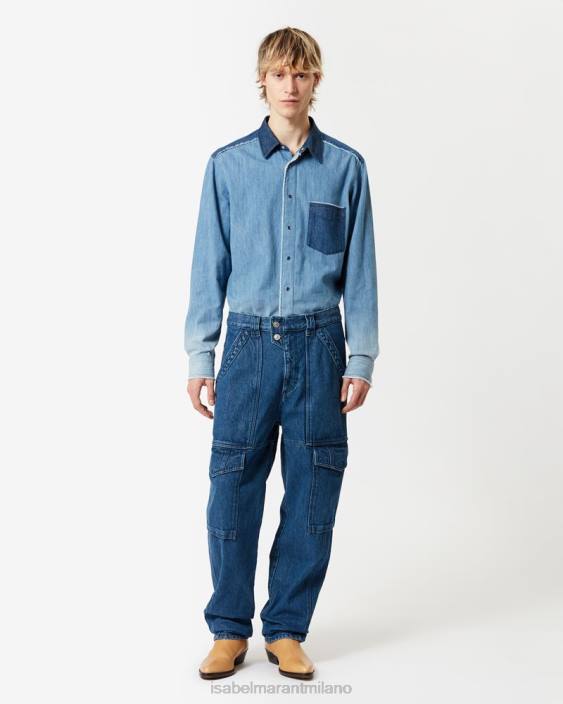 vestiario R88T1356 Isabel Marant uomini camicia di jeans Yohana blu