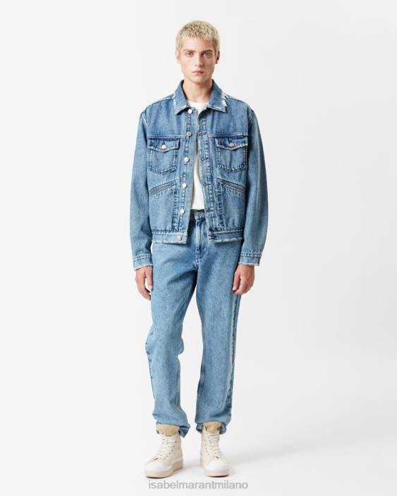 vestiario R88T1274 Isabel Marant uomini giacca di jeans ricamata Jango blu